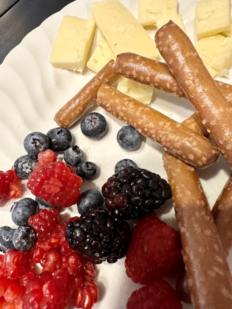 Berries, Cheese, and Gluten Free Pretzel Rods for Simple Gluten Free Lunch